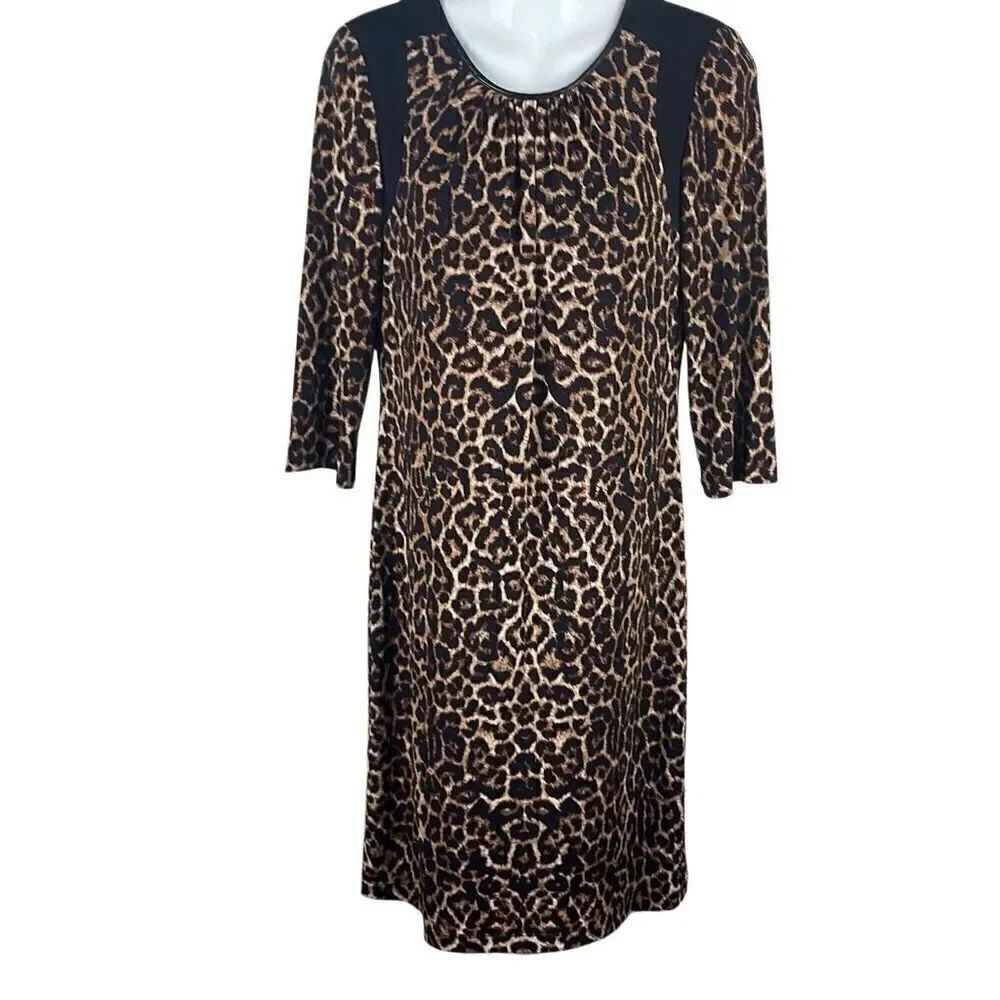 Chico’s $139 NEW Annie Leopard Print 3/4 Sleeve Jersey Dress 0